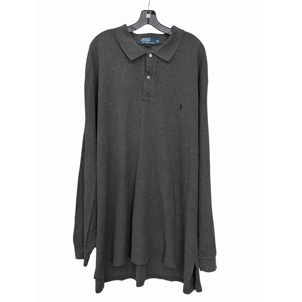 Polo Ralph Lauren Mens 3XLT Gray Pony Long Sleeve Cotton Polo Shirt #D9-5